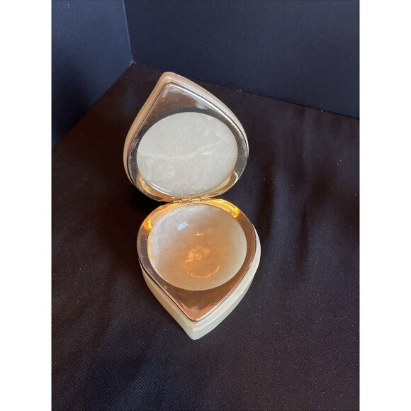 Heart Shaped Alabaster Jewelry Trinket Box Container Hand Carved Stone in Italy - Picture 8 of 14